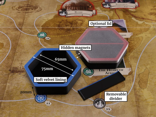 7x Hexagon Magnetic Board Game Token Trays with Velvet Lining