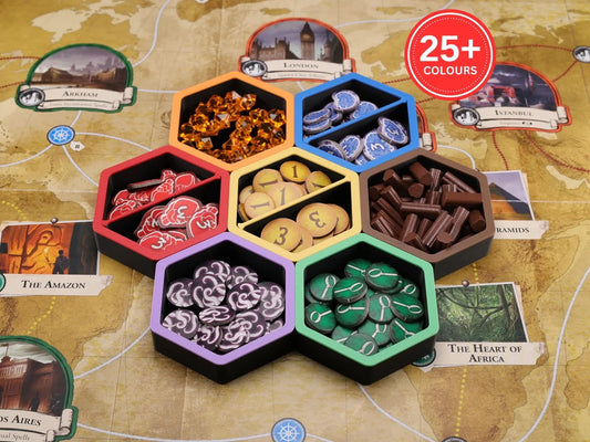7x Hexagon Magnetic Board Game Token Trays with Velvet Lining